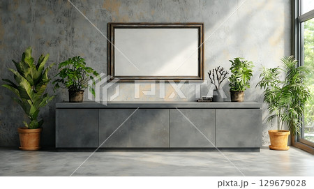 Modern Living Room Interior with Stylish Plants and Minimalist Furniture Design 129679028