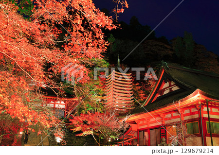 【奈良県】談山神社の紅葉ライトアップ（十三重塔と神廟拝所） 129679214