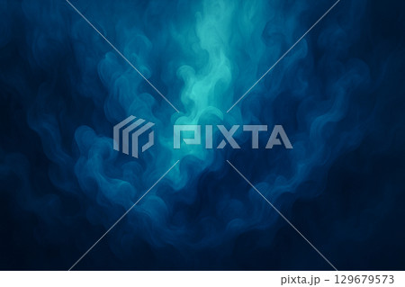 深い青とターコイズが漂うインクと煙の抽象背景 129679573