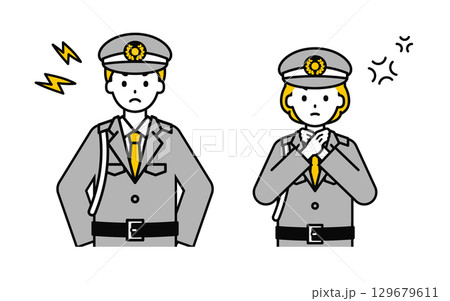 シンプルな警備員の男女_怒る 129679611