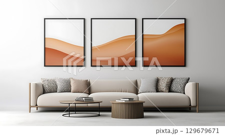 Modern Living Room Decor with Abstract Art and Neutral Tones for Stylish Interior Design 129679671
