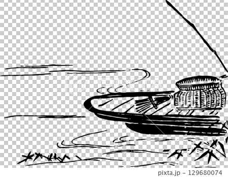 River, boat and fish basket River, boat and fish basket 129680074