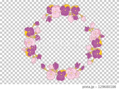 Pansies and violas pastel colored circular frame Pansies and violas pastel colored circular frame 129680186