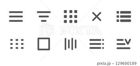 Website navigation button set. Hamburger menu line icon burger interface menu simple line, minimal ui popup burger. Template navigation dropdown button web symbol. Interface design element Website navigation button set. Hamburger menu line icon burger interface menu simple line, minimal ui popup burger. Template navigation dropdown button web symbol. Interface design element 129680189