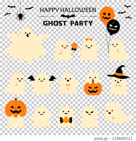 萬聖節可愛手繪鬼插畫套裝 129680521