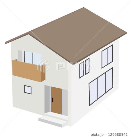 シンプルな住宅の立体イラスト素材 129680541