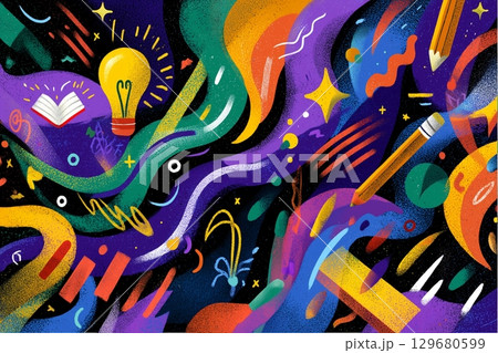 A colorful abstract design featuring geometric patterns and vibrant hues A colorful abstract design featuring geometric patterns and vibrant hues 129680599