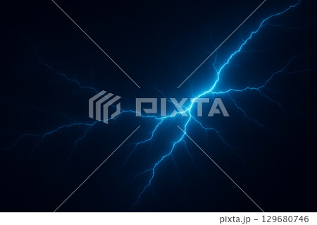 暗いネイビーに青い稲妻が走る背景 暗いネイビーに青い稲妻が走る背景 129680746