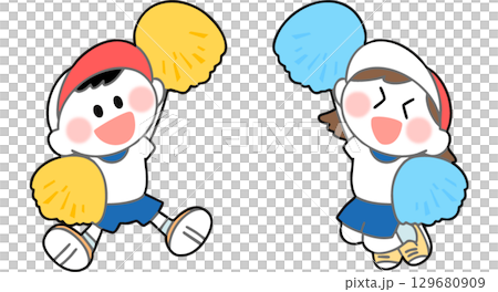 運動會上孩子們用絨球歡呼的插圖 運動會上孩子們用絨球歡呼的插圖 129680909