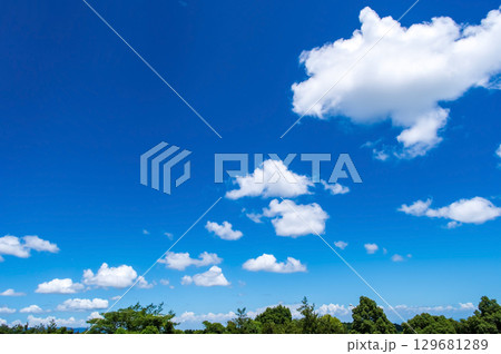 気持ちいい青空と緑地の風景【風景・背景素材】 129681289