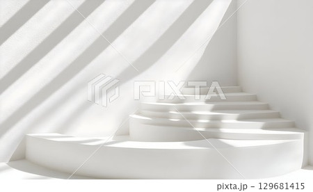 Abstract White Staircase Display with Dramatic Shadows 129681415