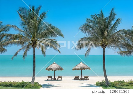 Tropical Beach Paradise: Palm Trees, Turquoise Water, and Relaxi 129681565