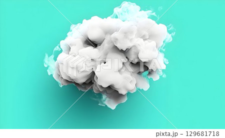 Abstract White Ink Cloud on Teal Background 129681718