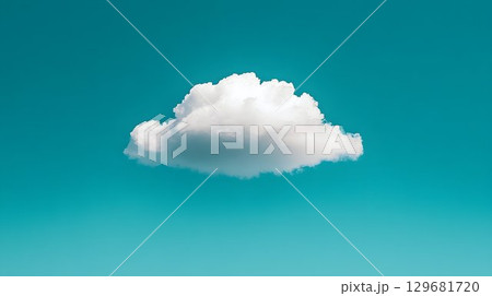 Isolated Cumulus Cloud Against a Vivid Teal Sky, Minimalist Drea Isolated Cumulus Cloud Against a Vivid Teal Sky, Minimalist Drea 129681720