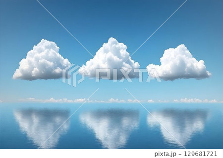 Three Majestic Clouds Reflected in a Calm Sea 129681721
