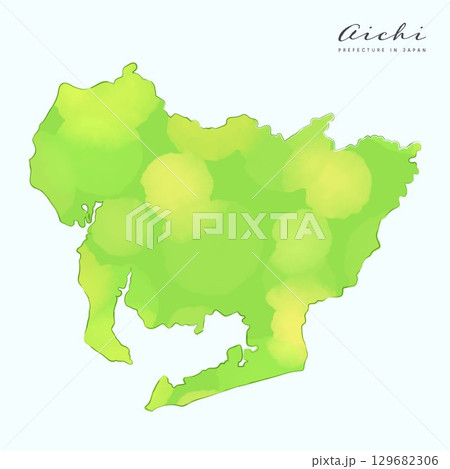 水彩で描いた、愛知県の地図。日本の47都道府県の地図シリーズ 水彩で描いた、愛知県の地図。日本の47都道府県の地図シリーズ 129682306