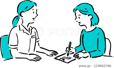 医療相談を受ける女性と医療スタッフのイラスト 医療相談を受ける女性と医療スタッフのイラスト 129682596