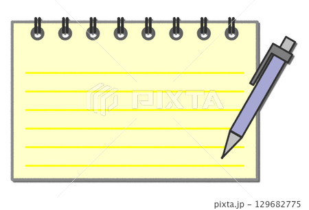 メモや勉強に使うメモ用紙と筆記用具のイラスト メモや勉強に使うメモ用紙と筆記用具のイラスト 129682775