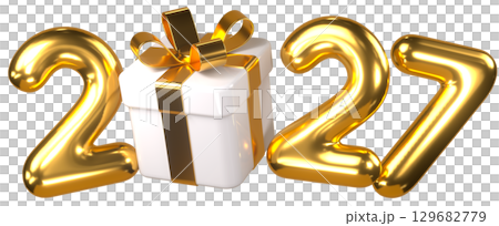 Golden 2027 numbers with white gift box Golden 2027 numbers with white gift box 129682779