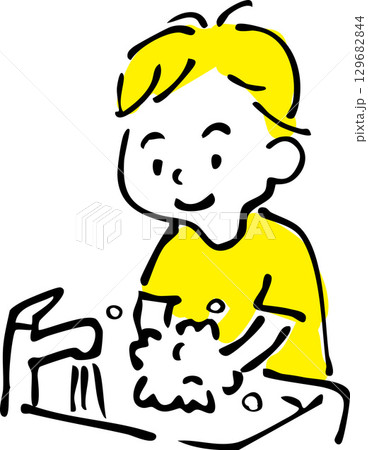 手洗いをする子ども・感染予防・衛生習慣のイラスト 129682844