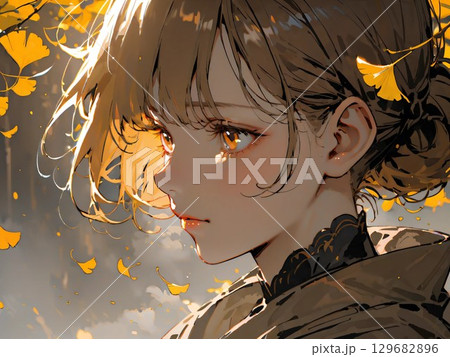 イチョウと女性 129682896