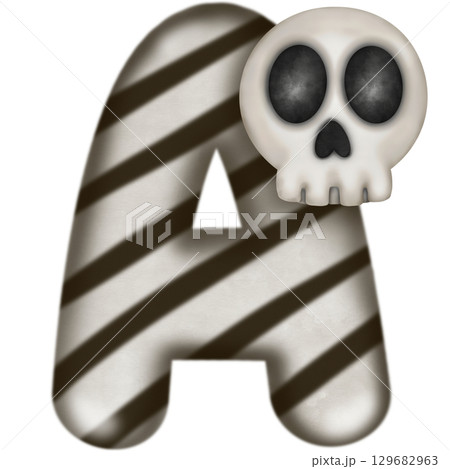 English letters with skulls on word spell Happy Halloween.  English letters with skulls on word spell Happy Halloween.  129682963