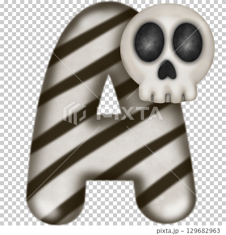 English letters with skulls on word spell Happy Halloween.  English letters with skulls on word spell Happy Halloween.  129682963