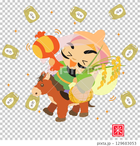 戴草帽的大黑天用魔法木槌生產大米的插圖 戴草帽的大黑天用魔法木槌生產大米的插圖 129683053