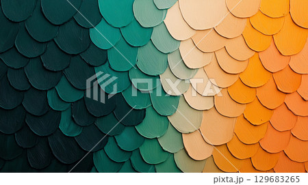 Abstract background Earthy gradient from warm brown to olive green, showcasing vibrant scales in various shades. This artwork evokes sense of nature and tranquility 129683265