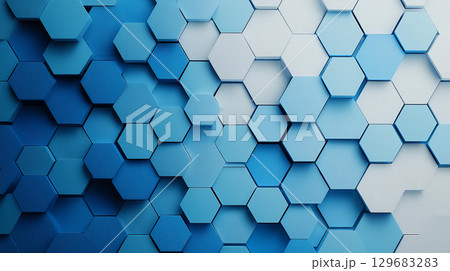 Abstract background Geometric pattern with overlapping hexagons in gradient blue tones, creating modern and dynamic visual effect Abstract background Geometric pattern with overlapping hexagons in gradient blue tones, creating modern and dynamic visual effect 129683283