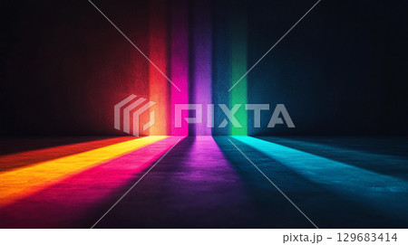 Abstract background Vibrant linear spectrum gradient with prism effect creating colorful shadows. interplay of light and color evokes sense of wonder and creativity 129683414