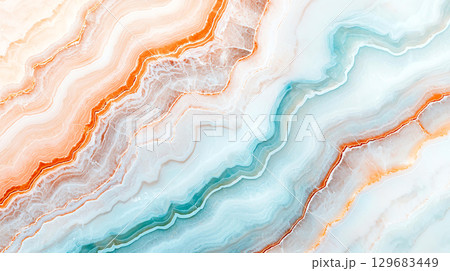 Abstract background Textured marble with swirling colors of orange, blue, and white creates stunning visual effect, showcasing natural beauty and elegance 129683449