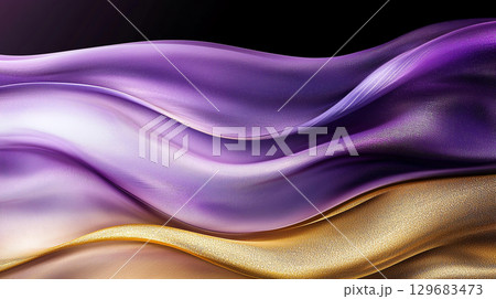 Abstract background Elegant gradient fabric waves in rich purple and gold tones create luxurious and dynamic visual experience. smooth textures evoke sense of sophistication and beauty 129683473