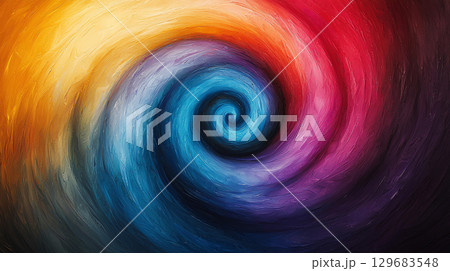 Abstract background Vibrant abstract spiral in spectrum colors, showcasing hues of red, orange, blue, and purple, creating dynamic and energetic visual experience 129683548