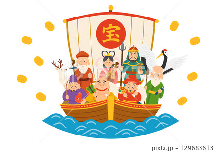 宝船に乗った七福神 129683613