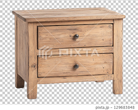 Rustic wooden nightstand with two drawers, perfect for bedroom storage. Its natural finish adds warmth and charm to any decor style 129683848