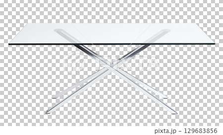 Modern glass top table with sleek chrome legs, perfect for dining or workspace. Its minimalist design adds elegance to any room 129683856