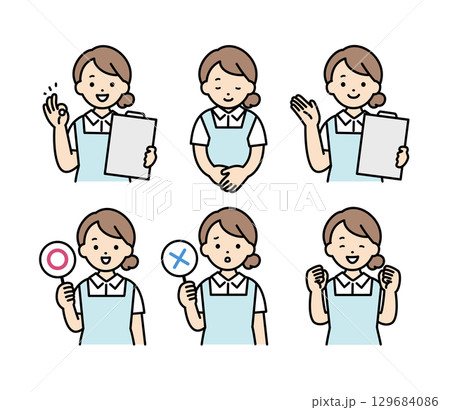 女性看護師の表情イラストセットの素材 女性看護師の表情イラストセットの素材 129684086
