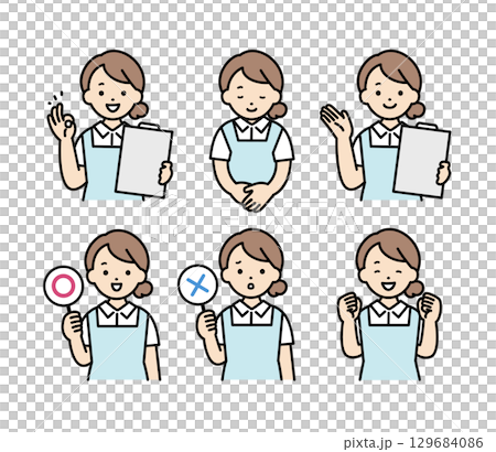 女護士臉部表情插圖集 女護士臉部表情插圖集 129684086