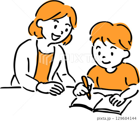 勉強を教える先生と子ども 勉強を教える先生と子ども 129684144