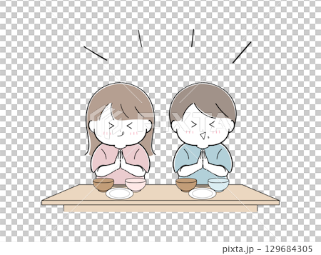 孩子說「謝謝你的餐點」的插圖(附餐具) 孩子說「謝謝你的餐點」的插圖(附餐具) 129684305