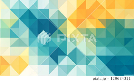ブルーとイエローを基調とした三角形の幾何学パターン背景 ブルーとイエローを基調とした三角形の幾何学パターン背景 129684311