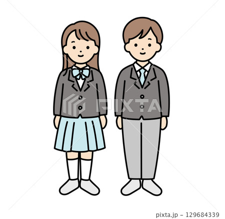 男子学生と女子学生のベクターイラスト素材 全身 129684339