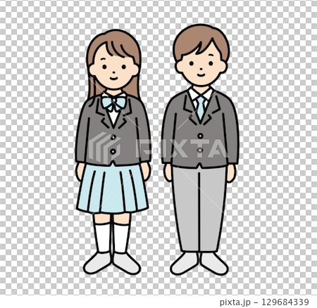 男子学生と女子学生のベクターイラスト素材 全身 129684339
