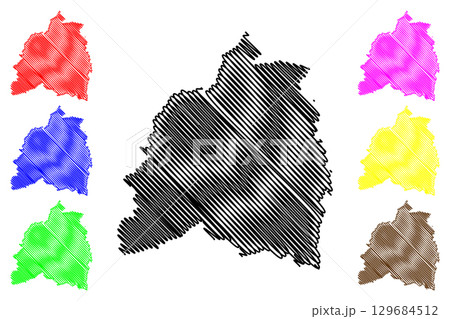 Bassetlaw Non-metropolitan district (United Kingdom of Great Britain and Northern Ireland, ceremonial county Nottinghamshire or Notts, England) map vector illustration, scribble sketch map 129684512