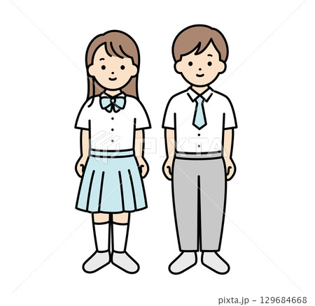 男子学生と女子学生のベクターイラスト素材 夏服 男子学生と女子学生のベクターイラスト素材 夏服 129684668