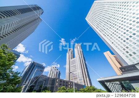 「東京都」新宿新都心のビル群を見上げる 「東京都」新宿新都心のビル群を見上げる 129684716