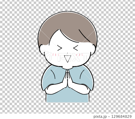 Smiling boy putting his hands together 129684829