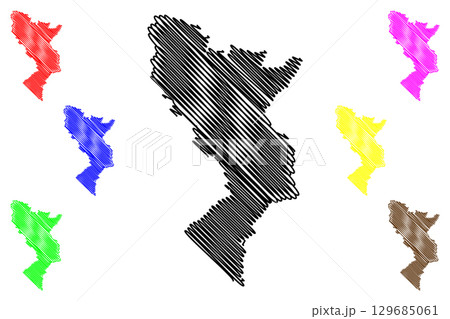 Eastleigh Non-metropolitan district, borough (United Kingdom of Great Britain and Northern Ireland, ceremonial county Hampshire or Hants, England) map vector illustration, scribble sketch map 129685061