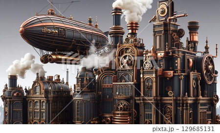 スチームパンク風の都市 129685131